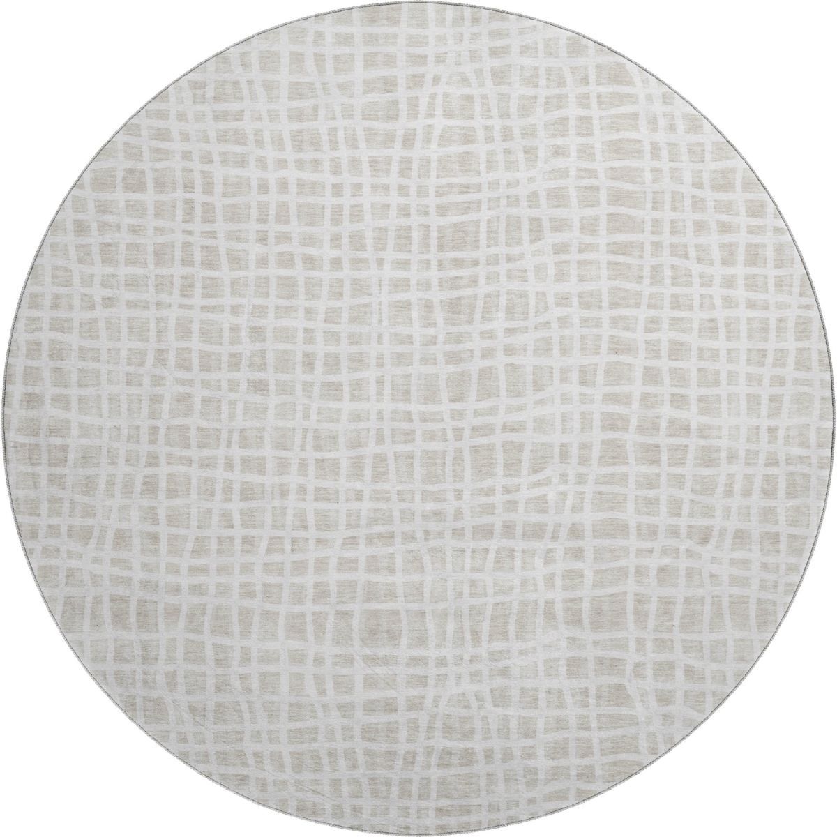 661656 8 ft. Ivory & Beige Striped Transitional Washable Round Area Rug with UV Protection