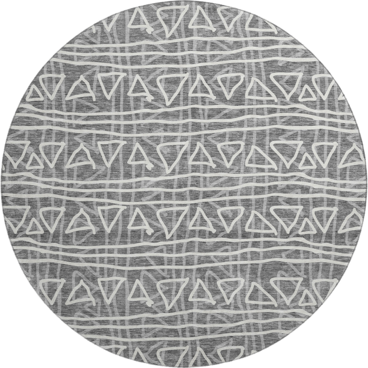 661704 8 ft. Charcoal & Ivory Geometric Transitional Washable Round Area Rug with UV Protection