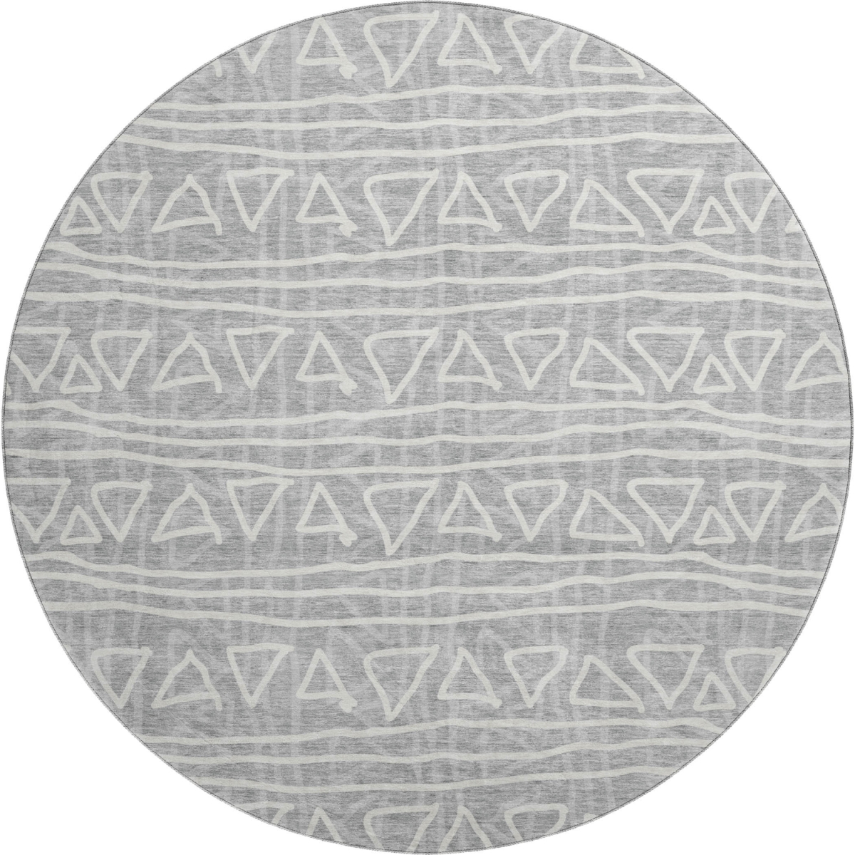 661716 8 ft. Gray & Silver Geometric Transitional Washable Round Area Rug with UV Protection