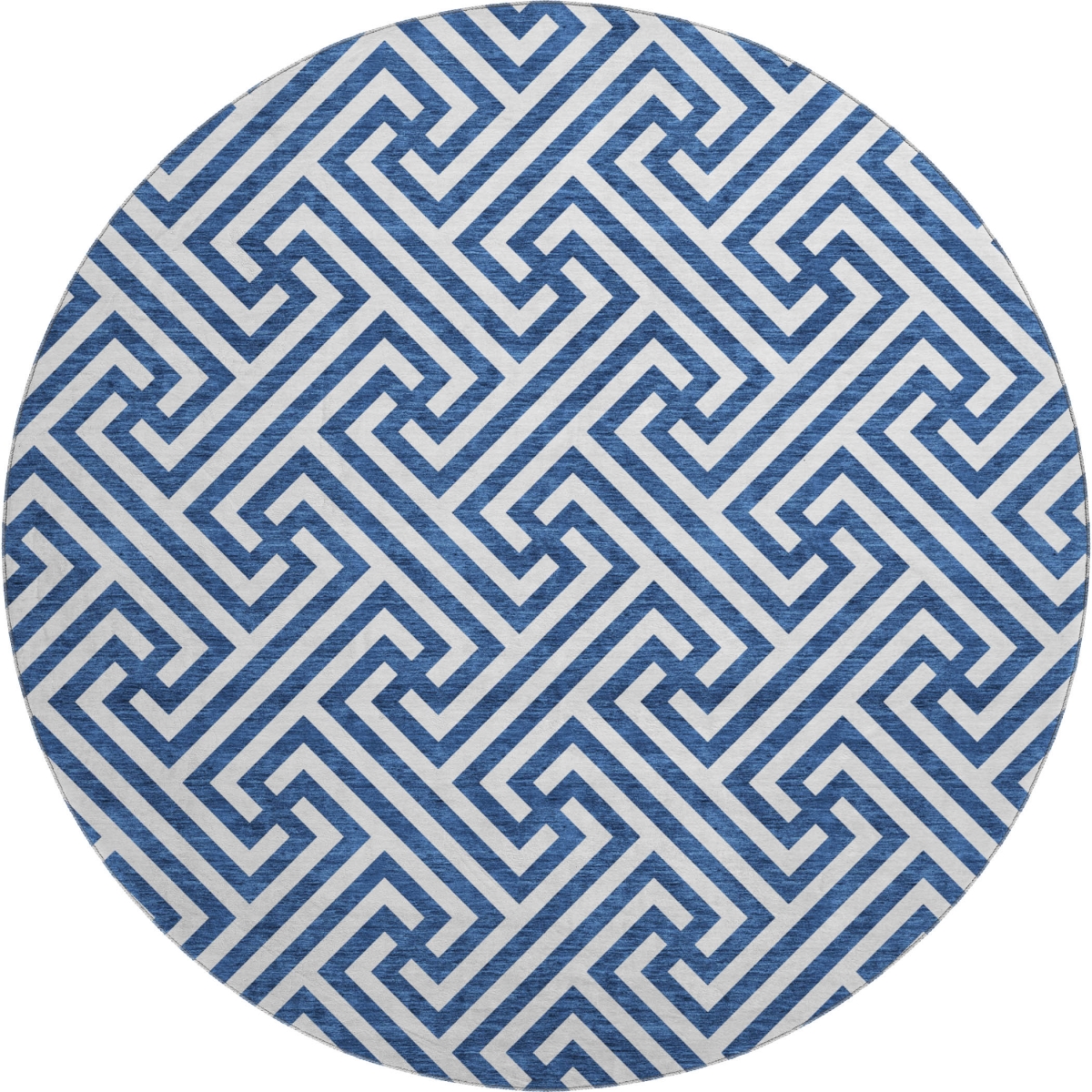 661788 8 ft. Blue & Ivory Geometric Transitional Washable Round Area Rug with UV Protection