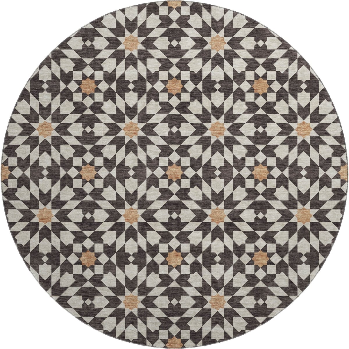 661998 8 ft. Charcoal Silver & Copper Geometric Washable Round Area Rug with UV Protection