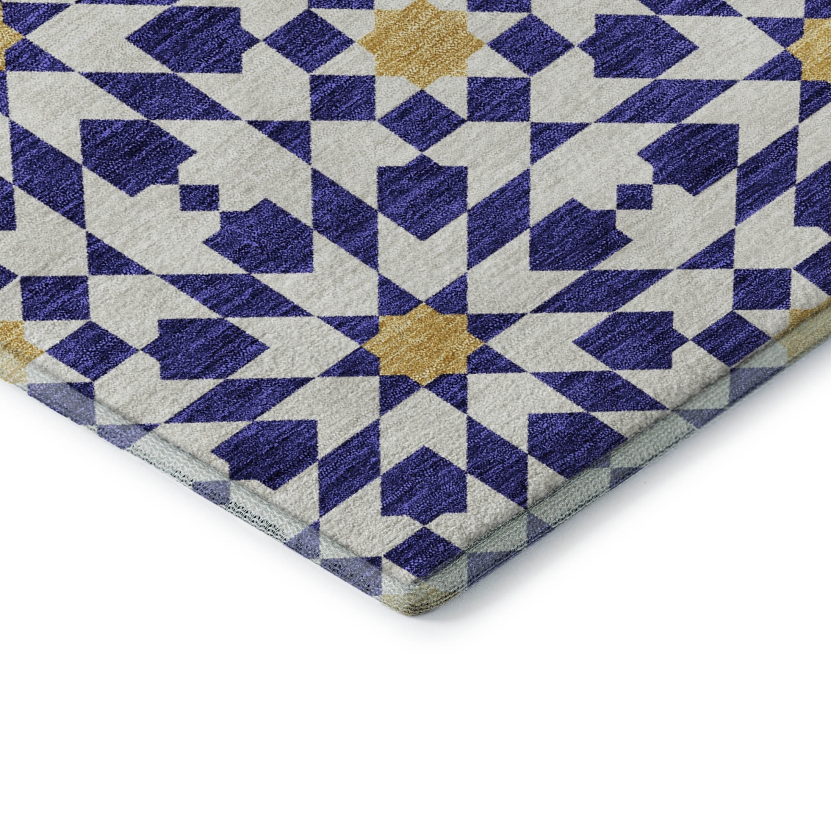 662045 5 x 8 ft. Navy Blue, Ivory & Gold Geometric Washable Machine Made Rectangle Area Rug with UV Protection