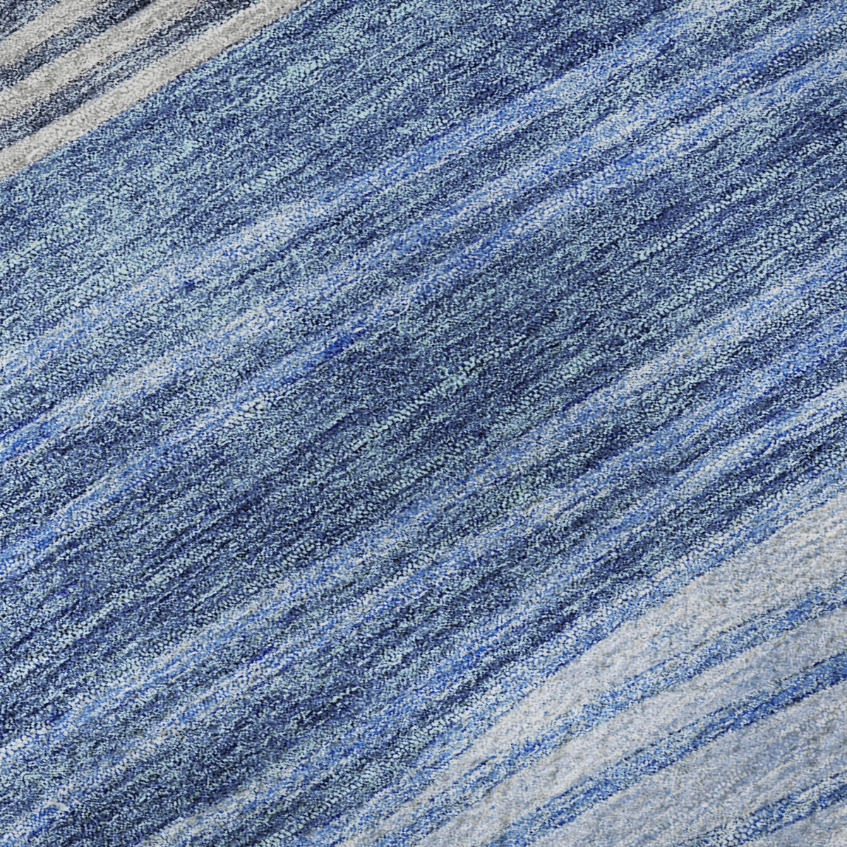 662088 8 ft. Blue & Gray Striped Transitional Washable Round Area Rug with UV Protection