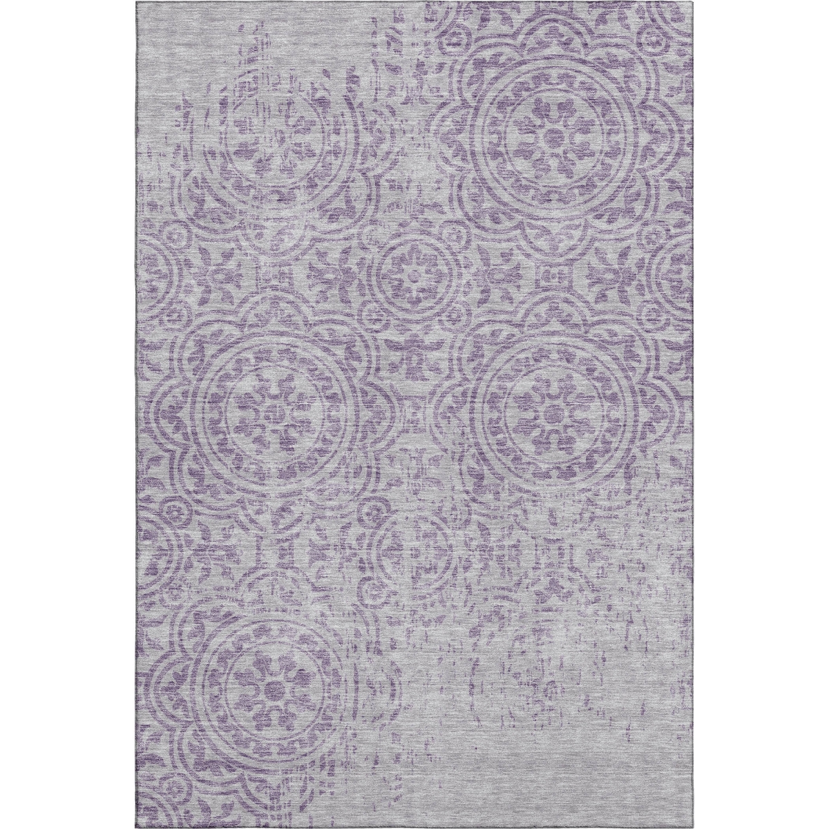 663687 8 x 10 ft. Lavender & Ivory Medallion Transitional Washable Machine Made Rectangle Area Rug with UV Protection