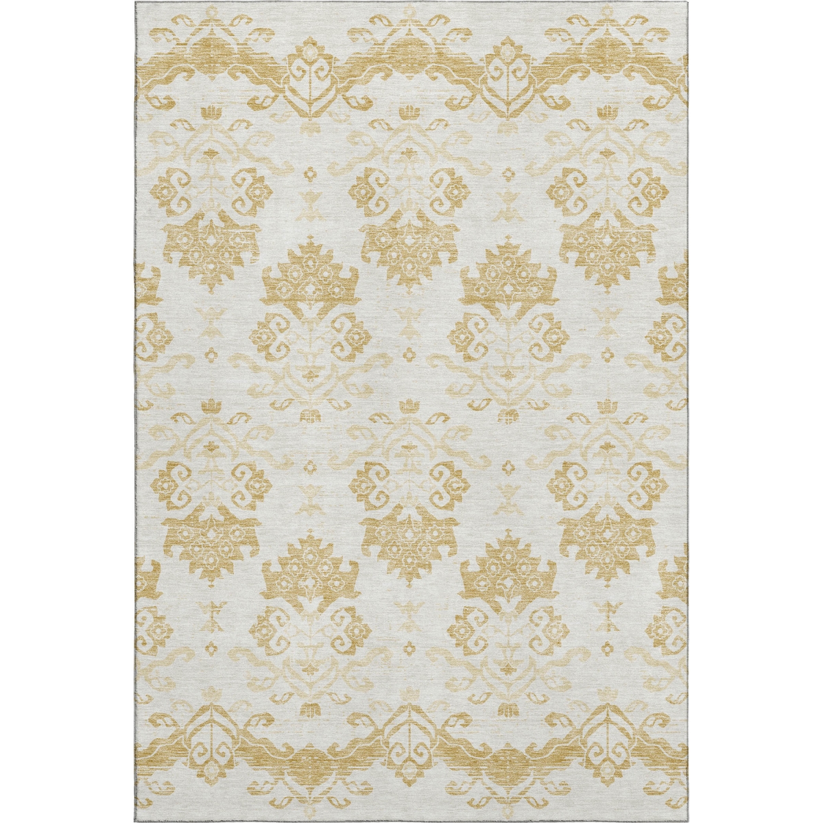 663752 5 x 8 ft. Gold & Beige Medallion Washable Machine Made Rectangle Area Rug with UV Protection