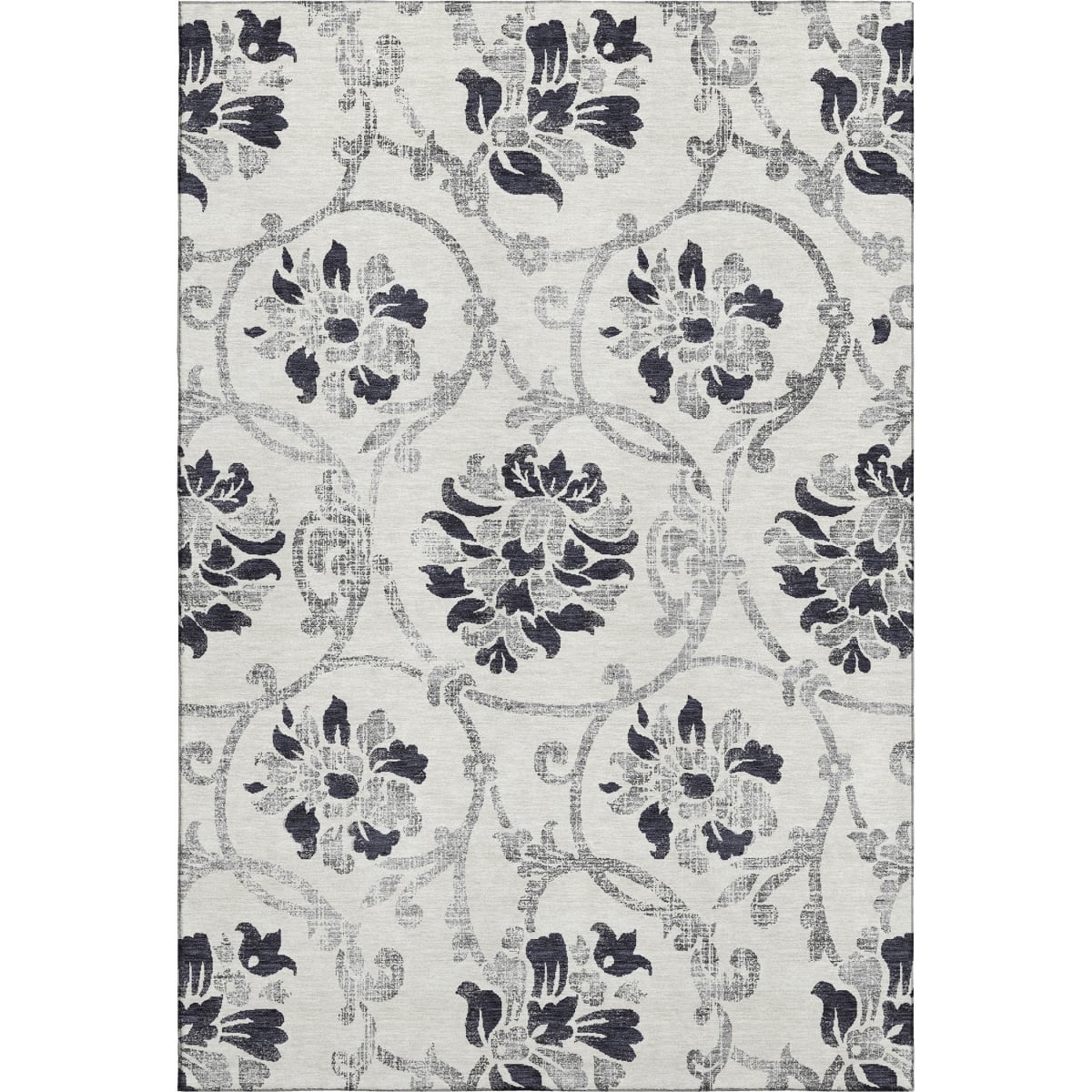 663947 9 x 12 ft. Black & Ivory Floral Traditional Washable Machine Made Rectangle Area Rug with UV Protection