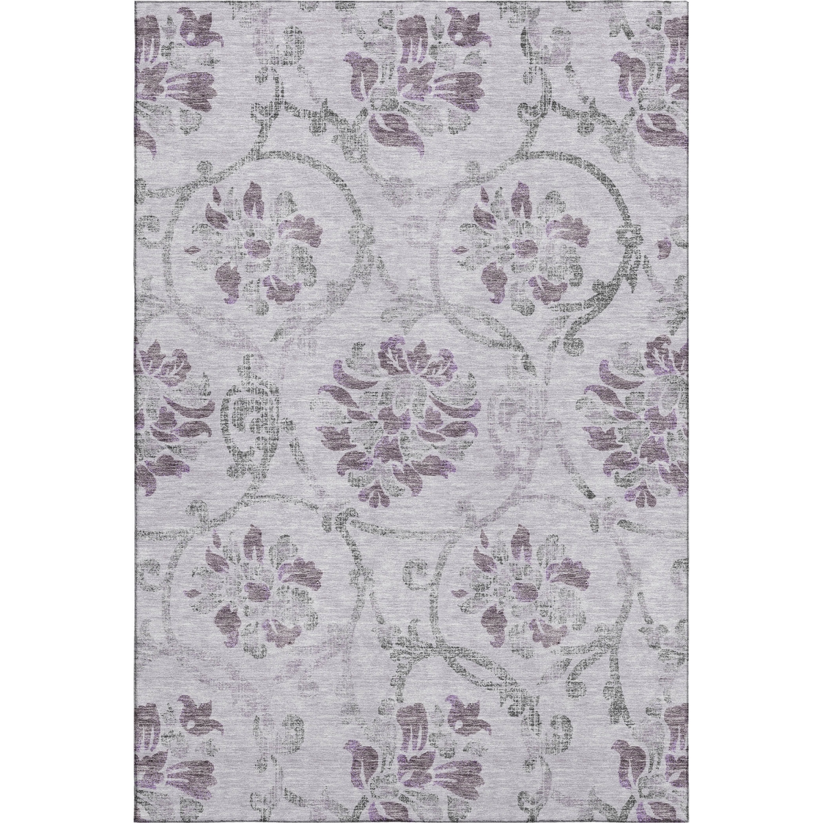 663984 10 x 14 ft. Lavender Gray & Silver Floral Washable Machine Made Rectangle Area Rug with UV Protection