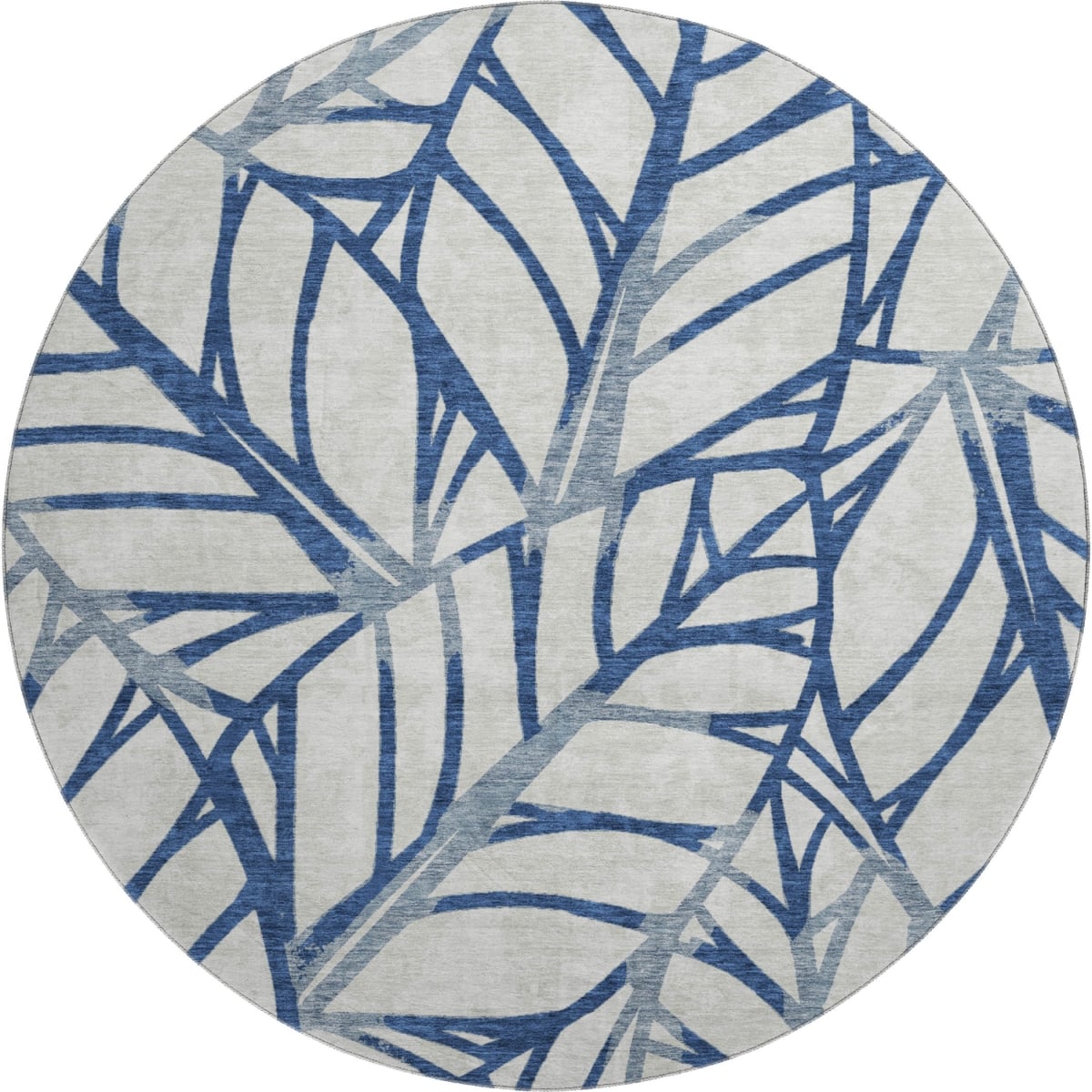 662504 8 ft. Navy Blue & Beige Floral Washable Round Area Rug with UV Protection
