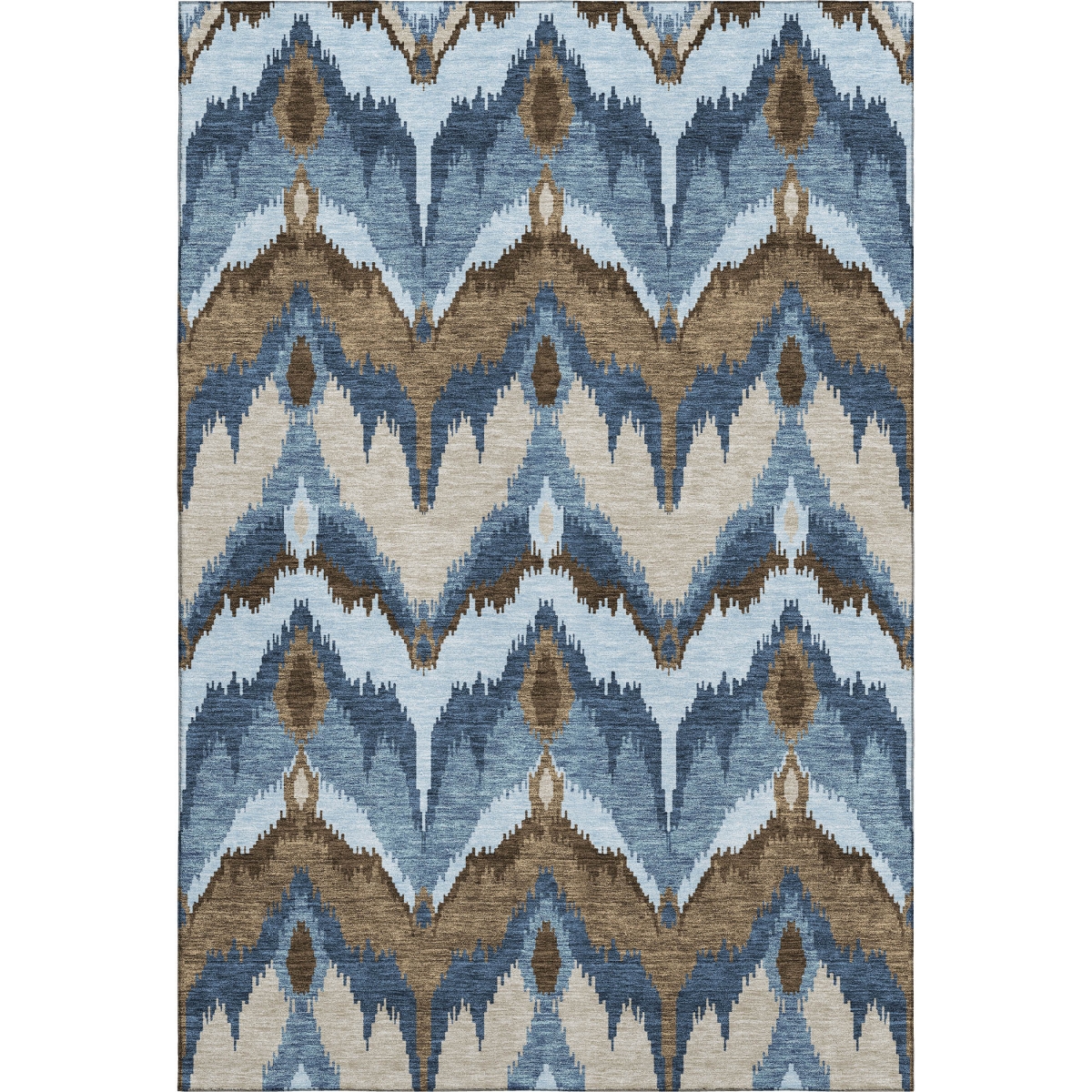 662619 8 x 10 ft. Blue, Brown & Beige Ikat Washable Machine Made Rectangle Area Rug with UV Protection