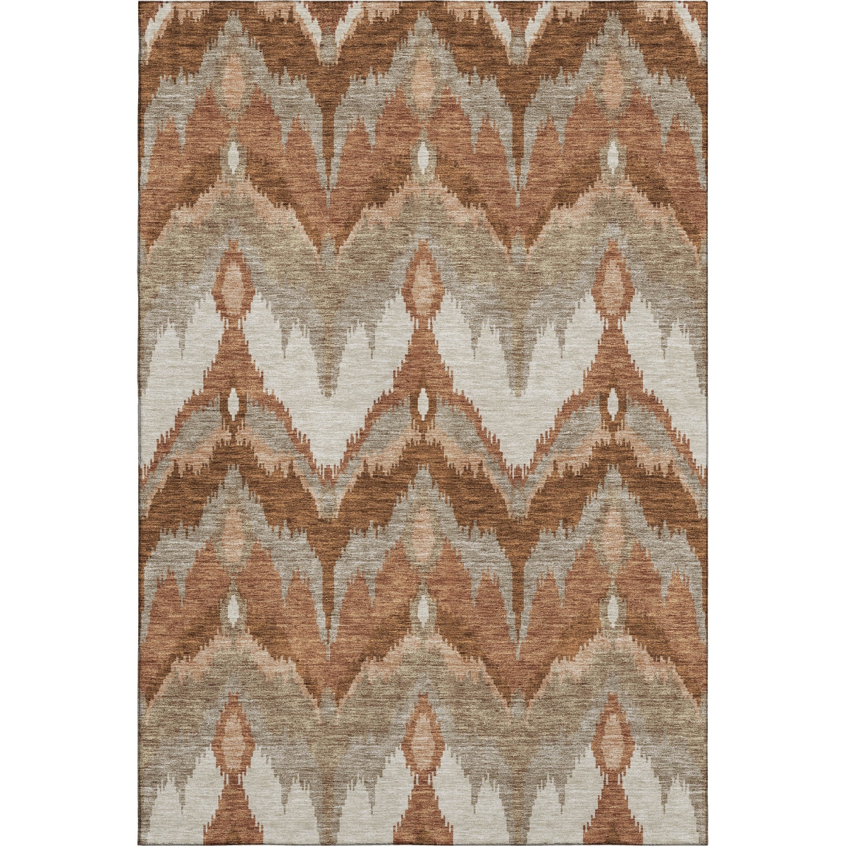 662659 5 x 8 ft. Rust & Beige Ikat Washable Machine Made Rectangle Area Rug with UV Protection