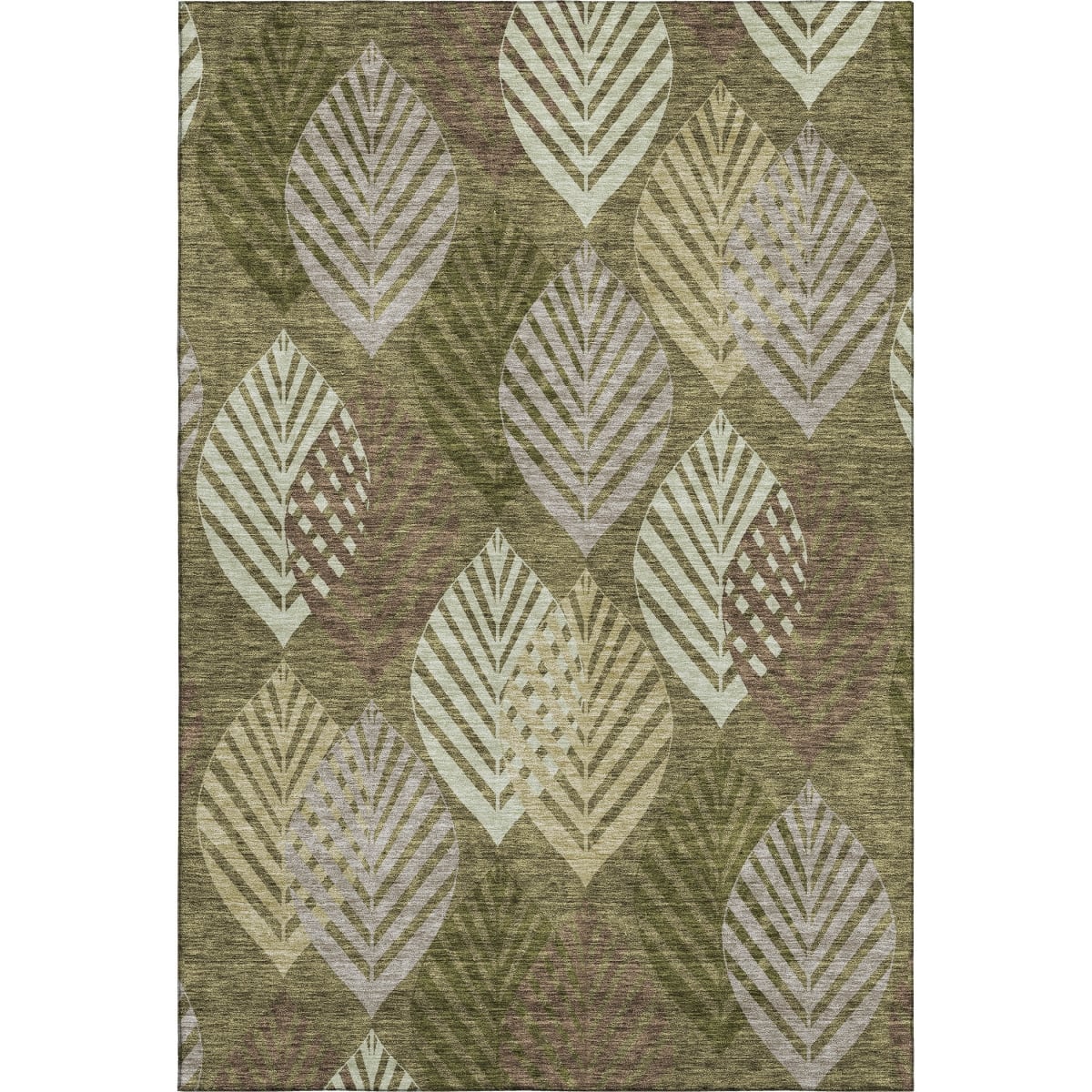 662715 8 x 10 ft. Olive Green, Gray & Gold Floral Washable Machine Made Rectangle Area Rug with UV Protection