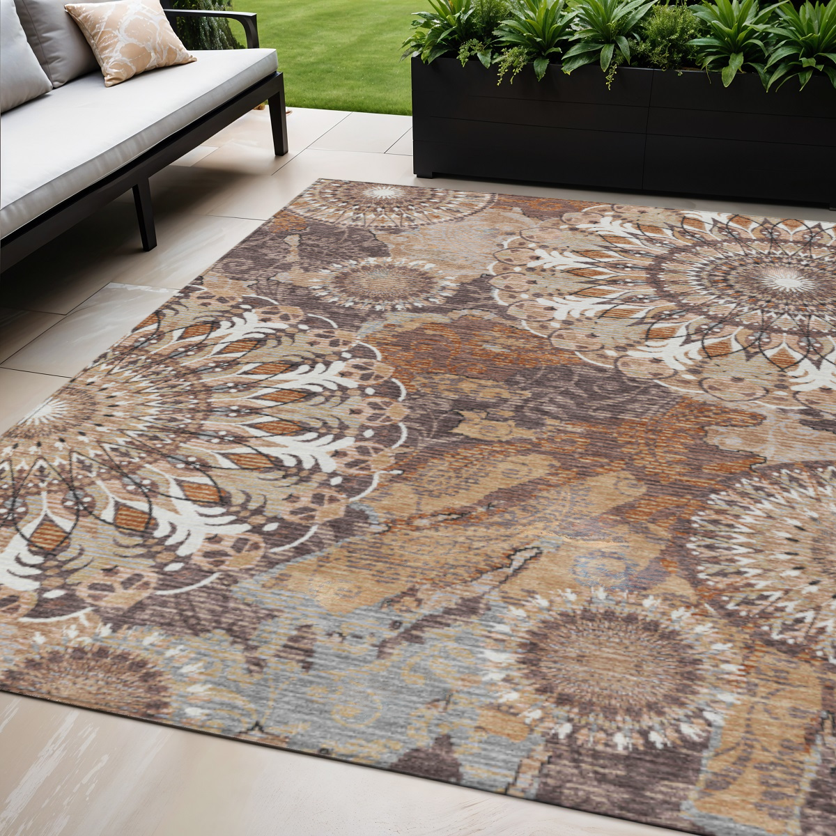 659917 5 x 8 ft. Copper, Ivory & Khaki Paisley Washable Transitional Indoor & Outdoor Rectangle Area Rug