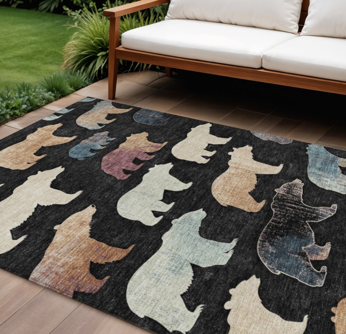 660342 10 x 14 ft. Black, Ivory & Brown Animal Print Washable Transitional Indoor & Outdoor Rectangle Area Rug