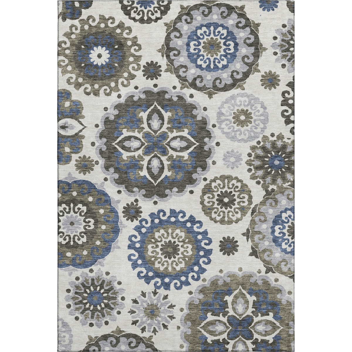 664056 10 x 14 ft. Pewter Blue & Gray Medallion Washable Machine Made Rectangle Area Rug with UV Protection