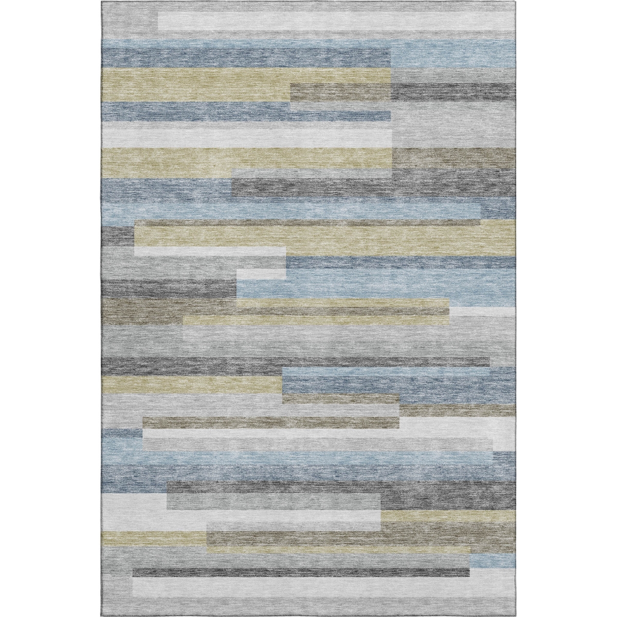 664283 9 x 12 ft. Gray Blue & Ivory Striped Transitional Washable Machine Made Rectangle Area Rug with UV Protection