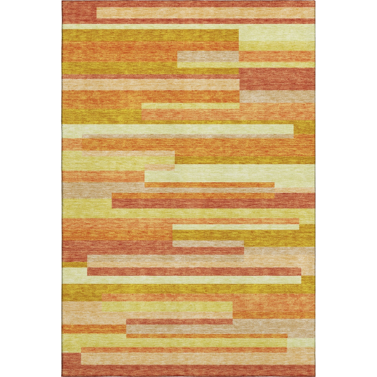 664292 5 x 8 ft. Orange & Gold Striped Washable Machine Made Rectangle Area Rug with UV Protection