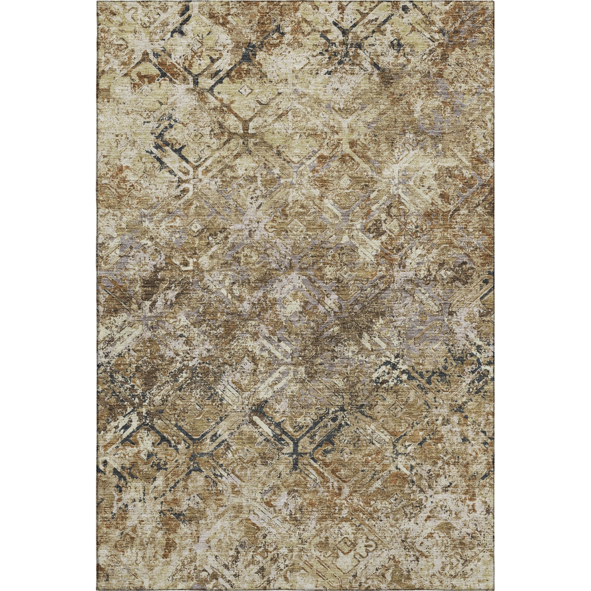 664392 10 x 14 ft. Beige, Gray & Brown Diamond Washable Machine Made Rectangle Area Rug with UV Protection