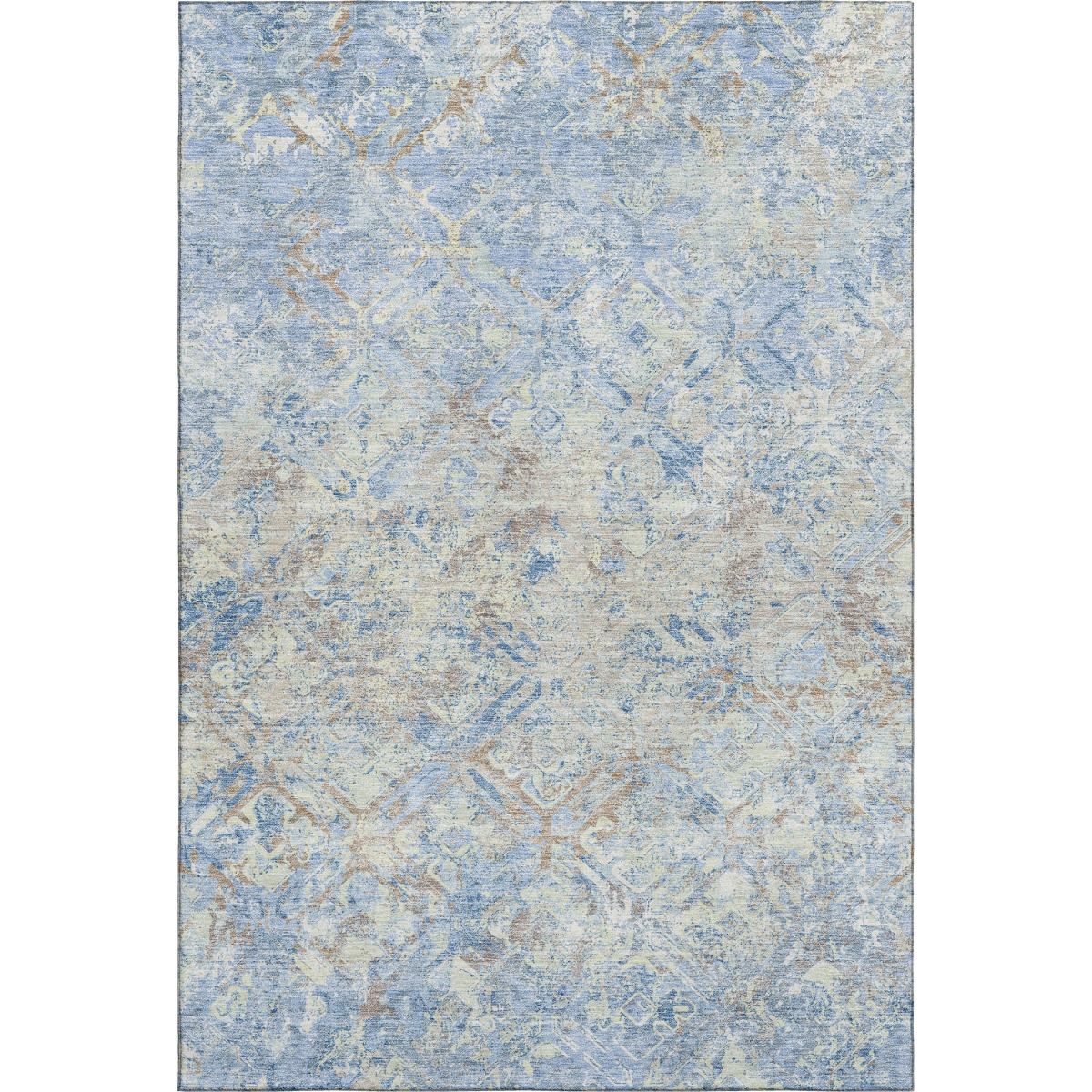 664446 10 x 14 ft. Sky Blue, Gray & Ivory Diamond Washable Machine Made Rectangle Area Rug with UV Protection