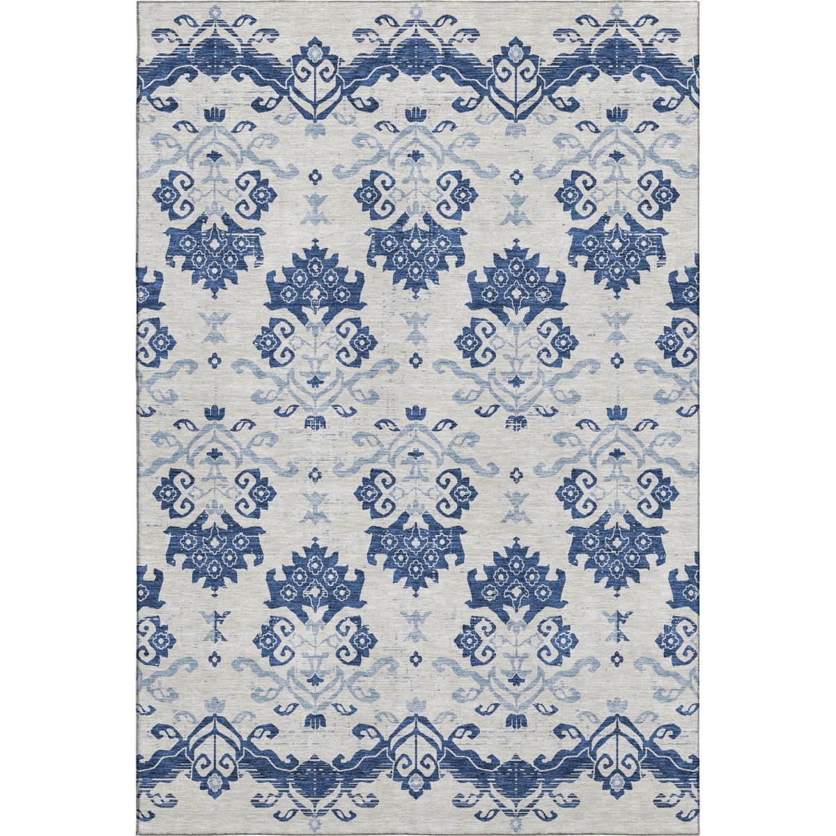 663780 10 x 14 ft. Navy Blue & Ivory Medallion Transitional Washable Machine Made Rectangle Area Rug with UV Protection