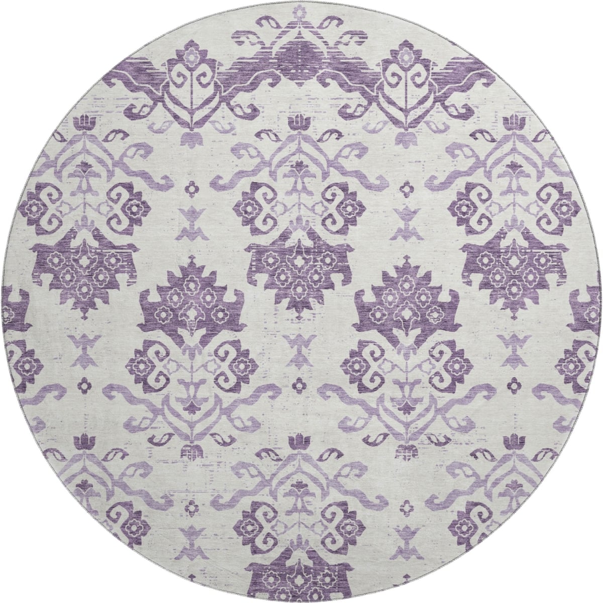 663783 8 ft. Purple & Ivory Medallion Transitional Washable Round Area Rug with UV Protection