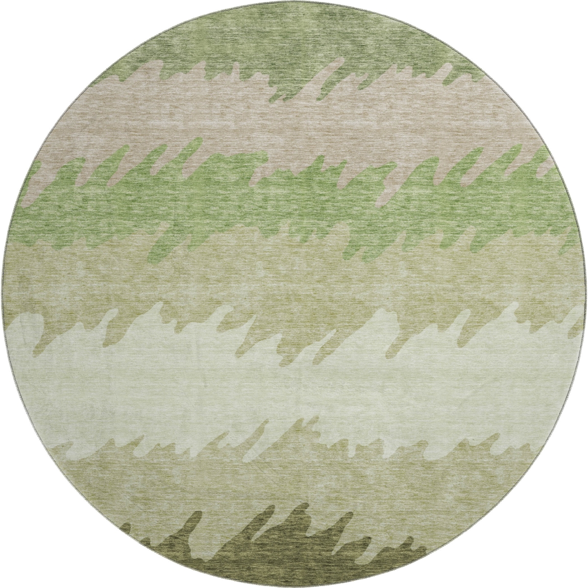 662148 8 ft. Green & Beige Striped Transitional Washable Round Area Rug with UV Protection