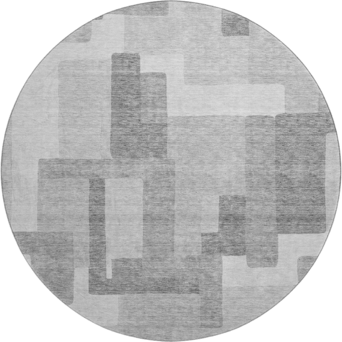 662456 8 ft. Silver & Gray Abstract Geometric Washable Round Area Rug with UV Protection