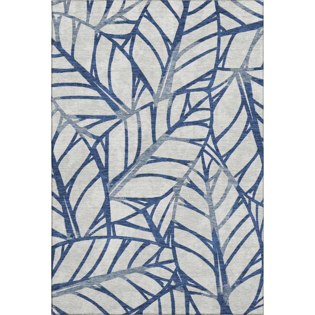 662505 8 x 10 ft. Navy Blue & Beige Floral Washable Machine Made Rectangle Area Rug with UV Protection