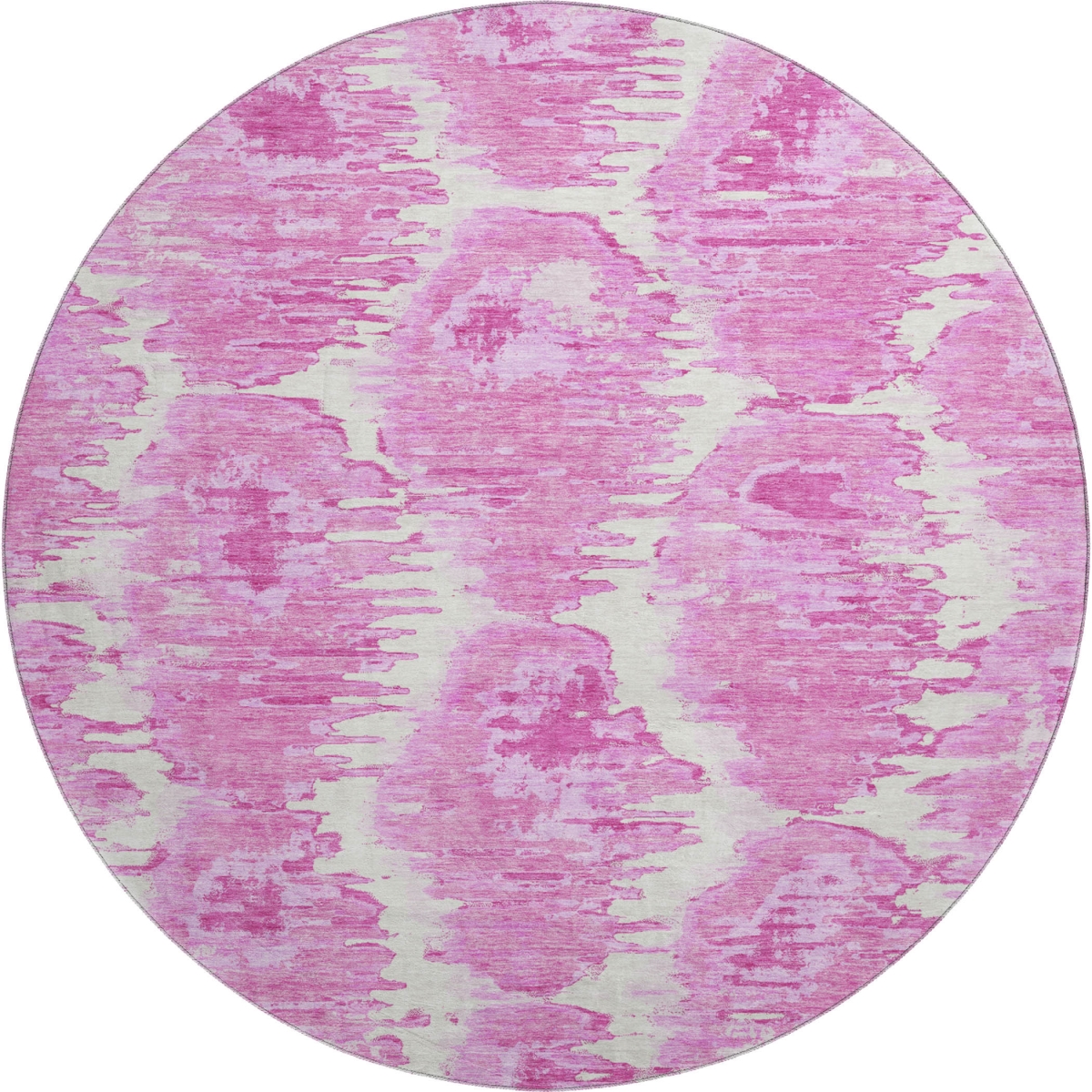664377 8 ft. Pink & Ivory Diamond Transitional Washable Round Area Rug with UV Protection
