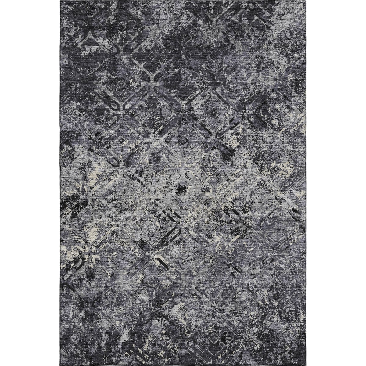 664396 8 x 10 ft. Black Gray & Silver Diamond Washable Machine Made Rectangle Area Rug with UV Protection