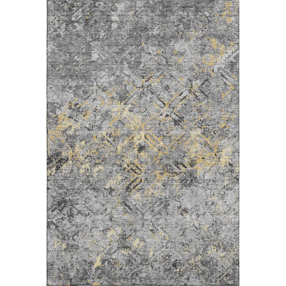 664420 8 x 10 ft. Gray Gold & Silver Diamond Washable Machine Made Rectangle Area Rug with UV Protection