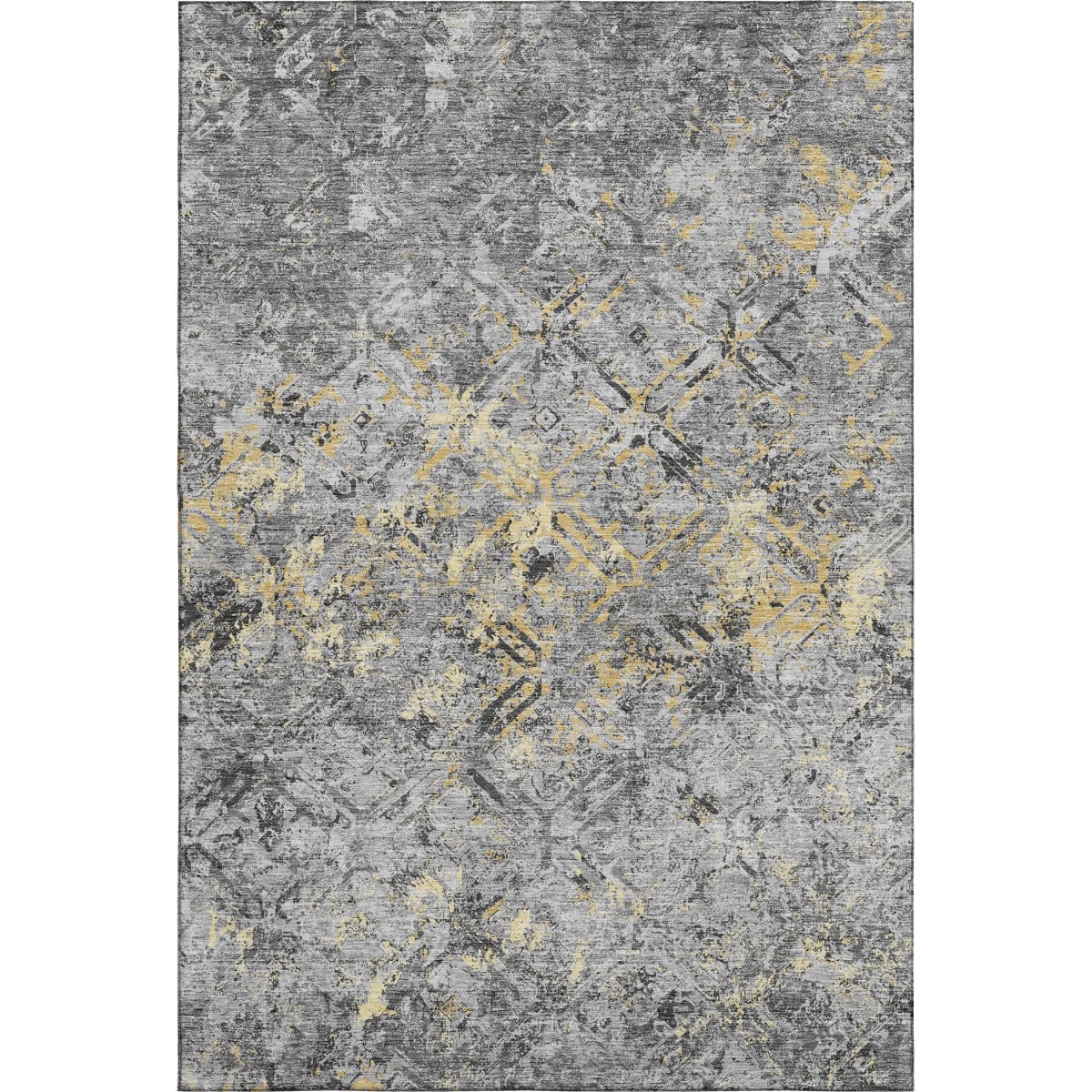 664421 9 x 12 ft. Gray Gold & Silver Diamond Washable Machine Made Rectangle Area Rug with UV Protection