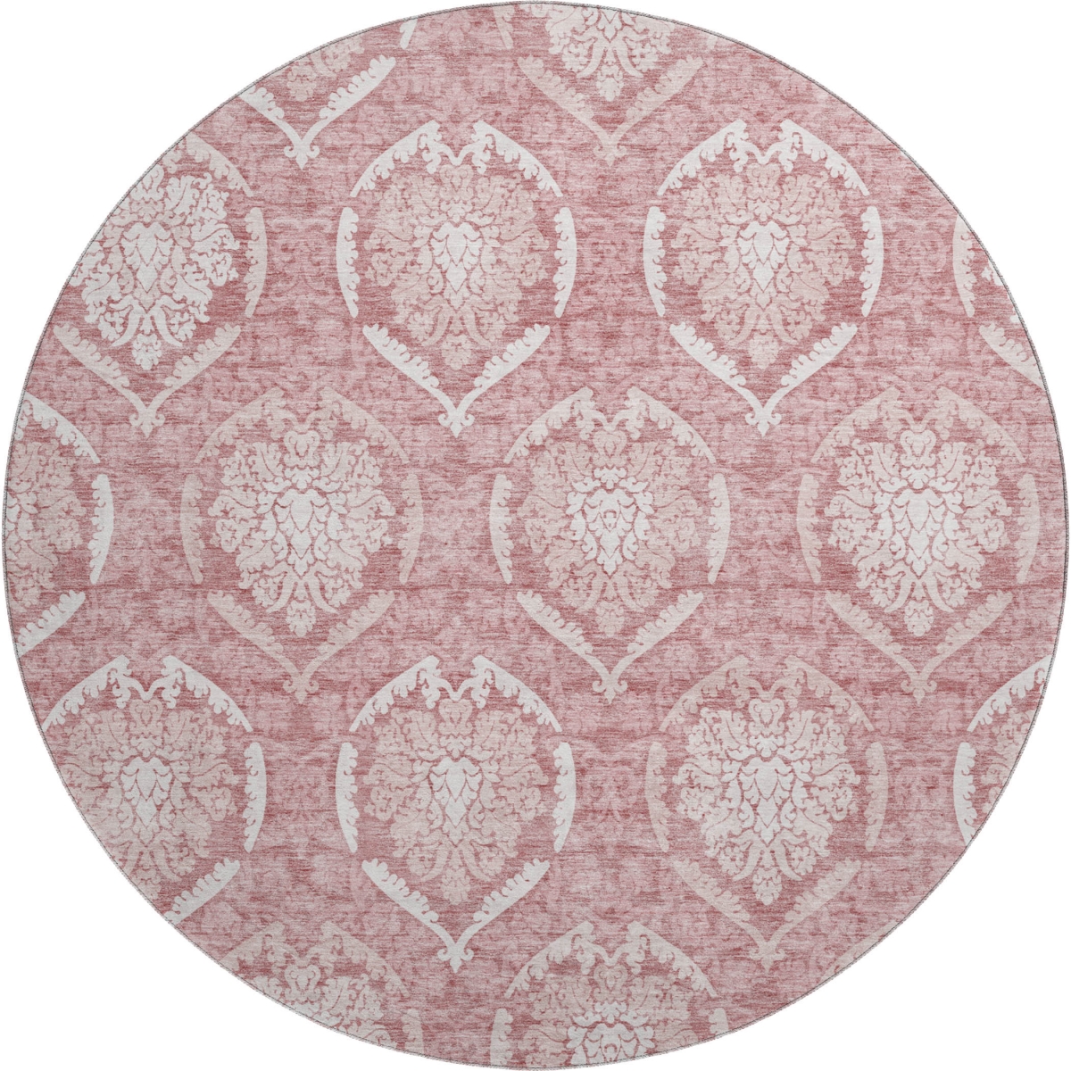 666098 8 ft. Pink & Ivory Medallion Transitional Washable Round Area Rug with UV Protection