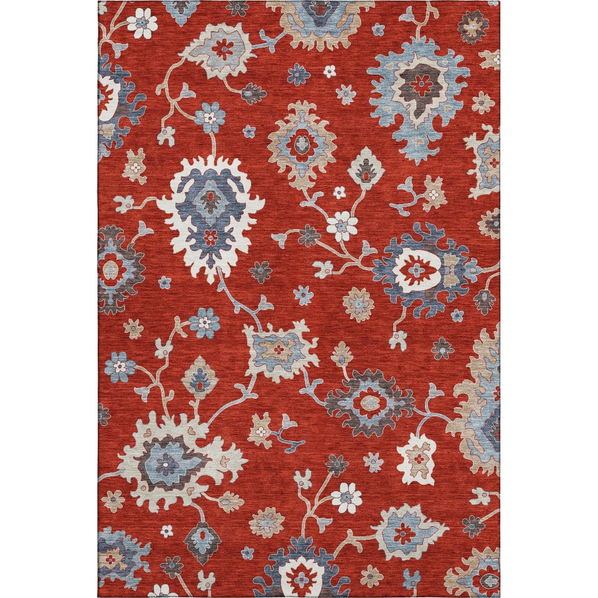 663311 10 x 14 ft. Red Gray & Ivory Floral Medallion Washable Machine Made Rectangle Area Rug with UV Protection