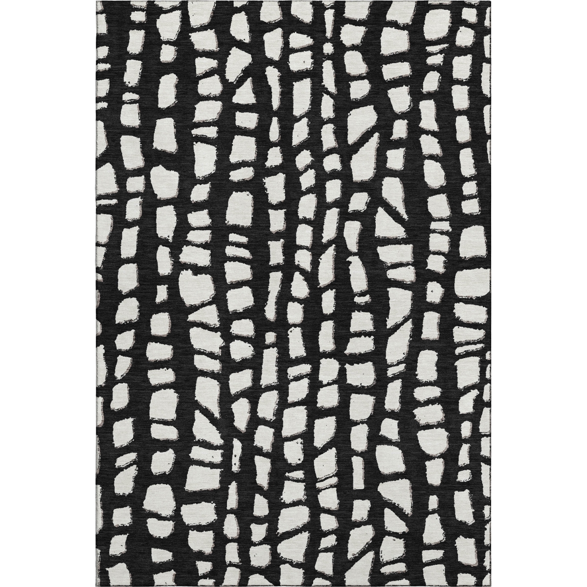 663347 10 x 14 ft. Black & Ivory Cobblestone Washable Machine Made Rectangle Area Rug with UV Protection