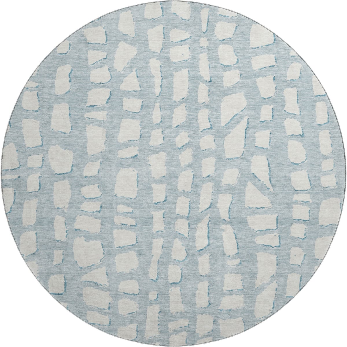 663392 8 ft. Sky Blue & Ivory Cobblestone Washable Round Area Rug with UV Protection