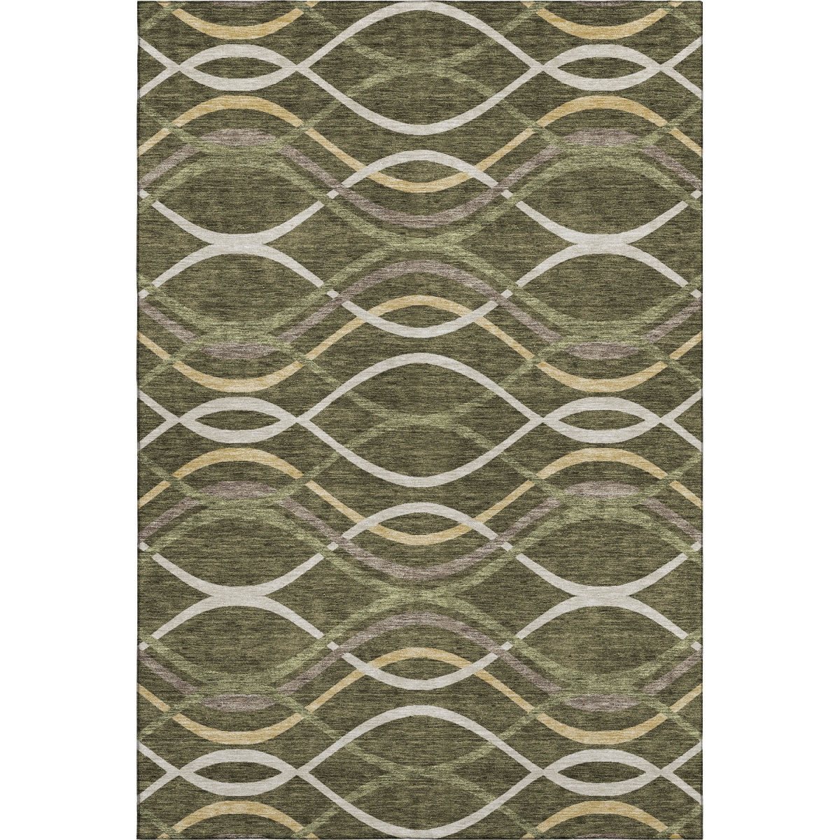 663604 10 x 14 ft. Olive Green, Ivory & Gold Abstract Washable Machine Made Rectangle Area Rug with UV Protection