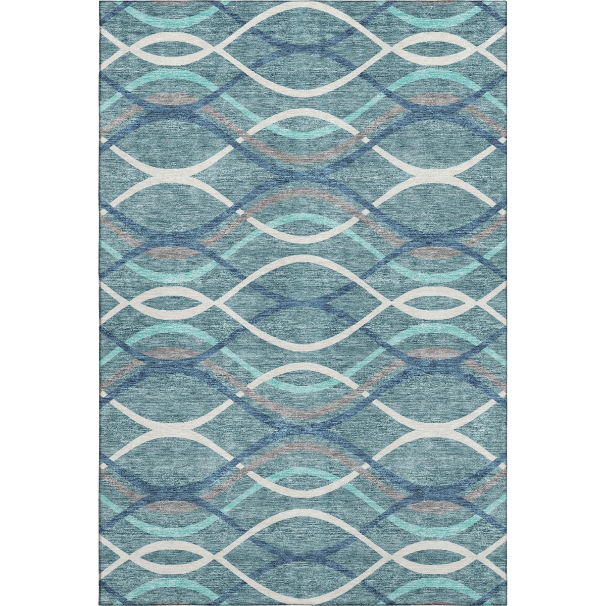 663647 10 x 14 ft. Teal Ivory & Gray Abstract Transitional Washable Machine Made Rectangle Area Rug with UV Protection