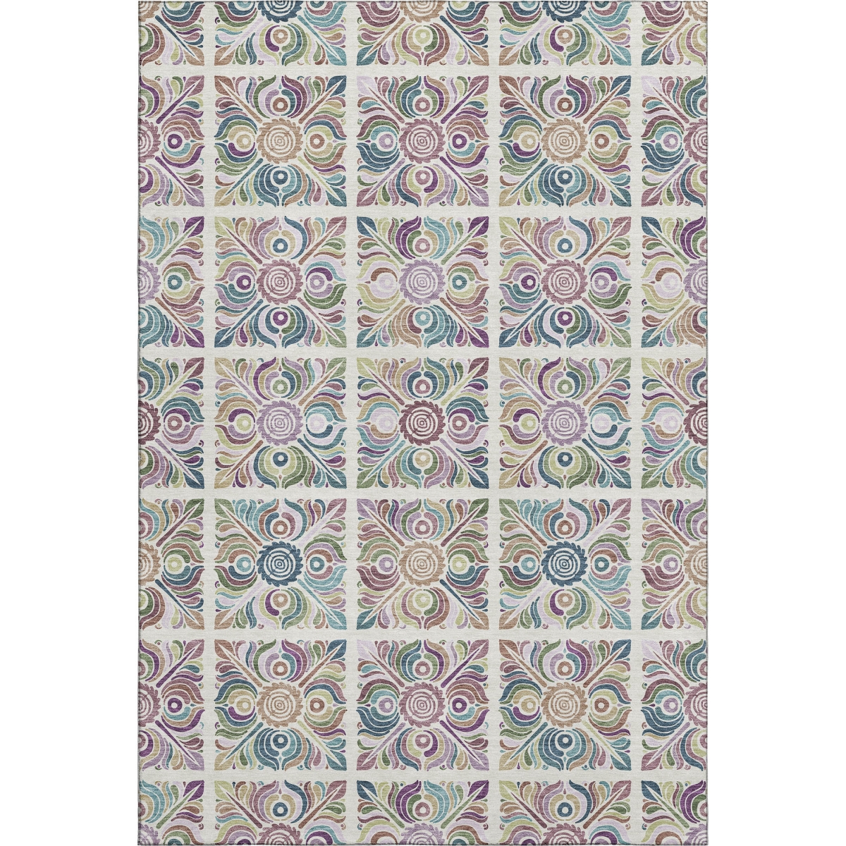 667696 9 x 12 ft. Ivory Purple & Teal Medallion Washable Machine Made Rectangle Area Rug with UV Protection