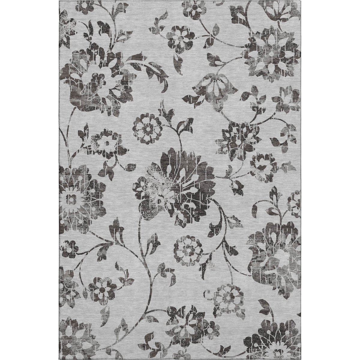 667914 9 x 12 ft. Gray & Charcoal Floral Transitional Washable Machine Made Rectangle Area Rug with UV Protection