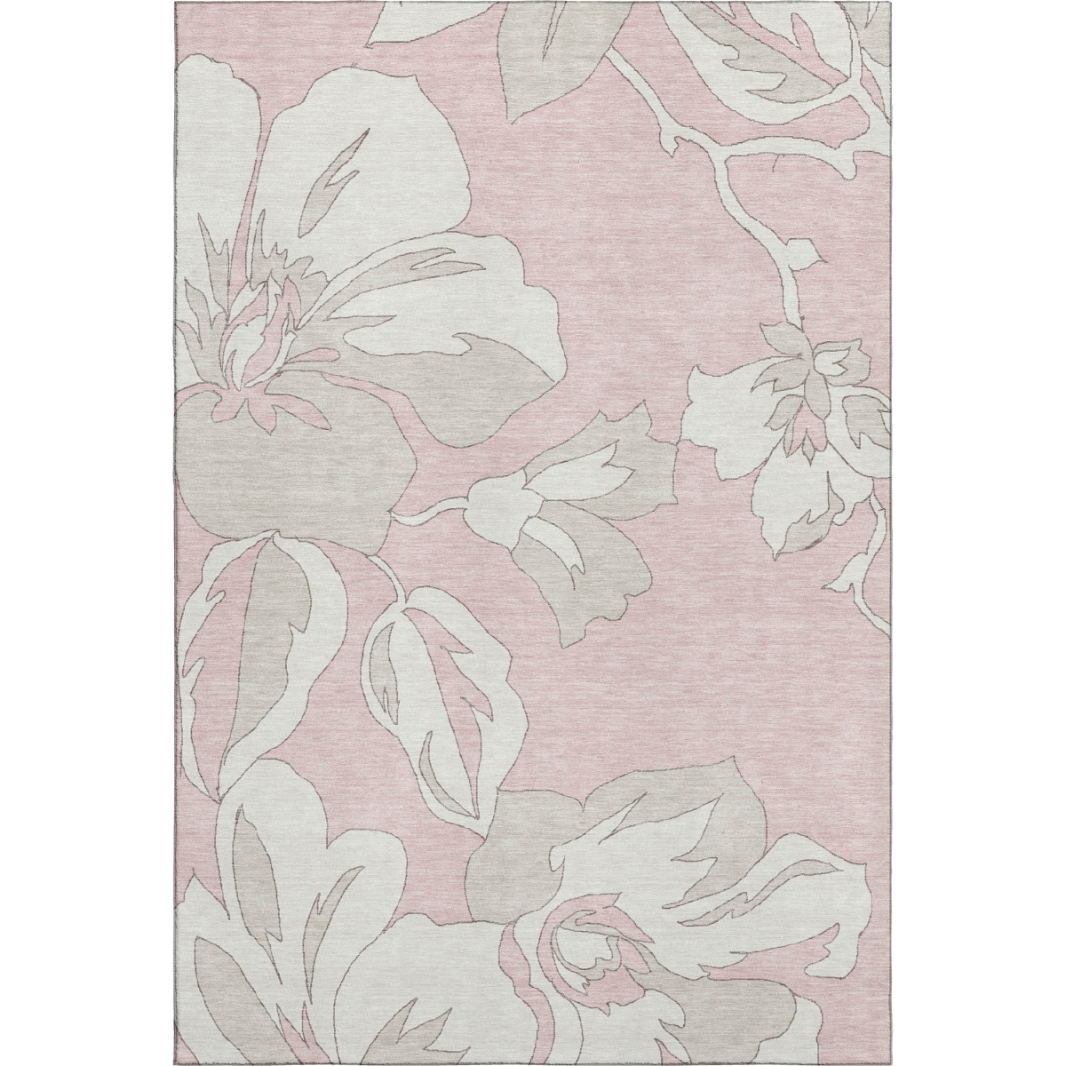 668007 5 x 8 ft. Pink & Ivory Floral Transitional Washable Machine Made Rectangle Area Rug with UV Protection
