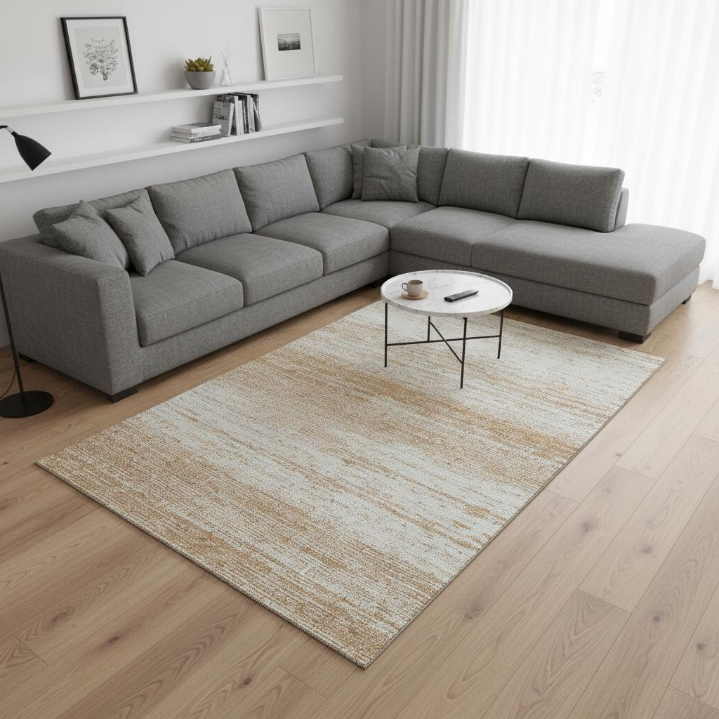 668112 9 x 12 ft. Copper & Ivory Striped Washable Machine Made Rectangle Area Rug with UV Protection