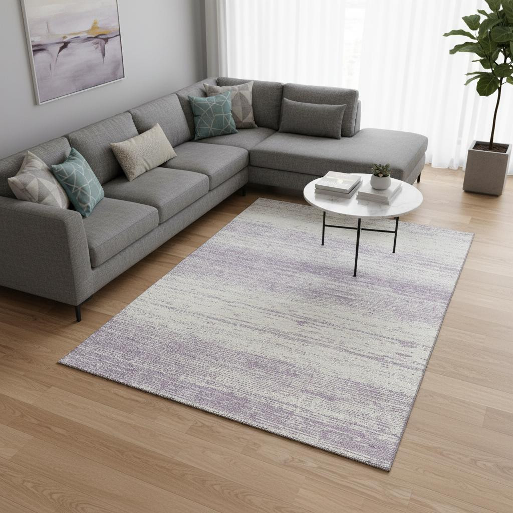 668143 10 x 14 ft. Lavender & Ivory Striped Transitional Washable Machine Made Rectangle Area Rug with UV Protection