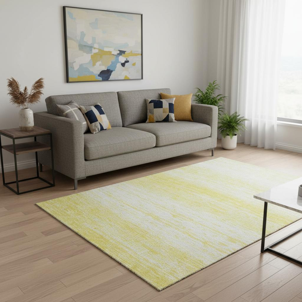 668201 5 x 8 ft. Yellow & Ivory Striped Transitional Washable Machine Made Rectangle Area Rug with UV Protection
