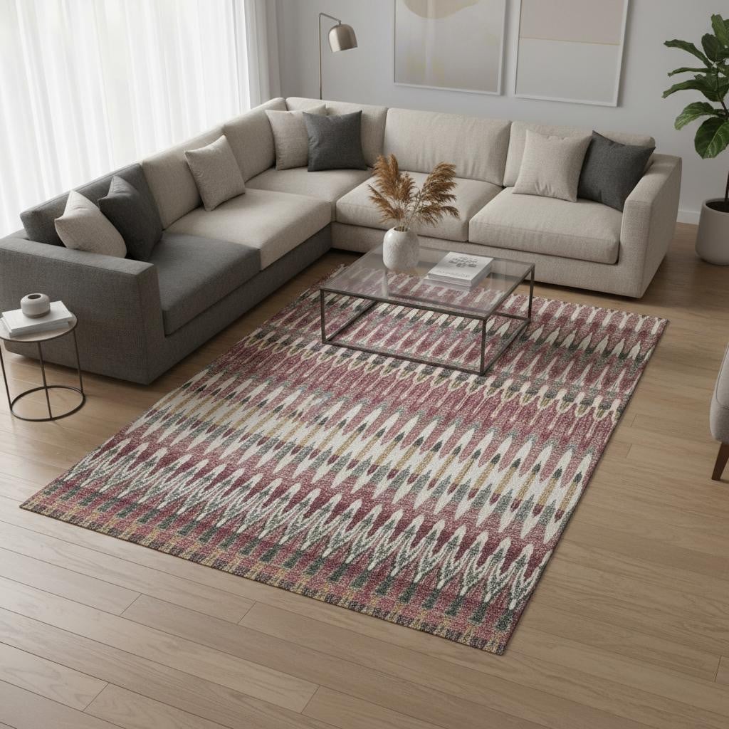 668264 9 x 12 ft. Mauve Blush & Ivory Southwestern Washable Machine Made Rectangle Area Rug with UV Protection