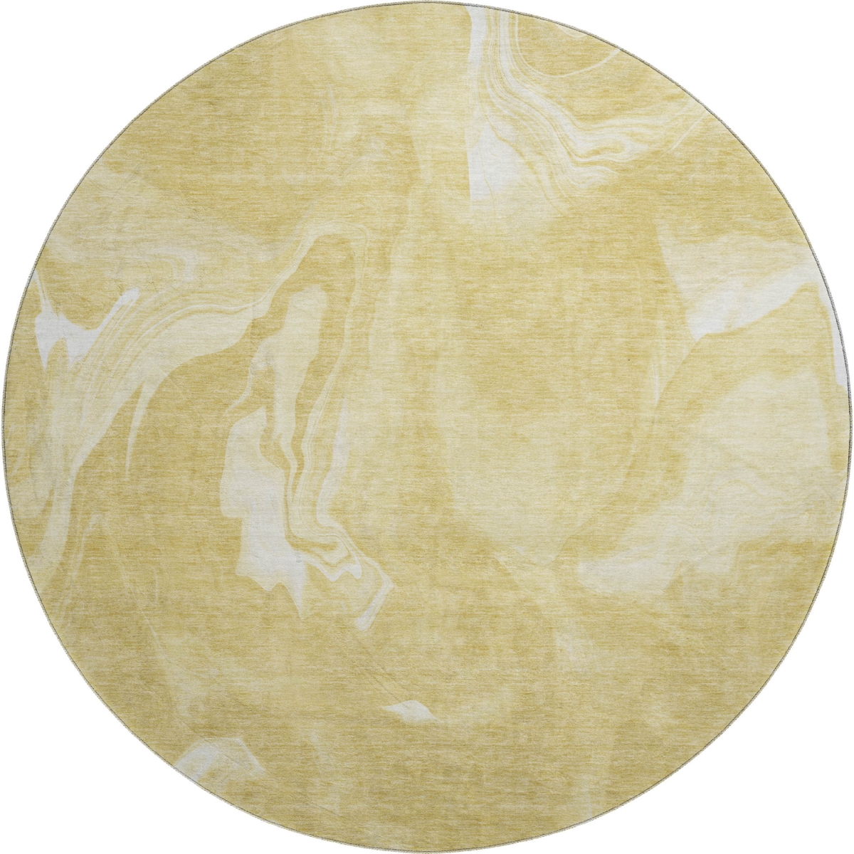 665834 8 ft. Gold & Ivory Abstract Transitional Washable Round Area Rug with UV Protection