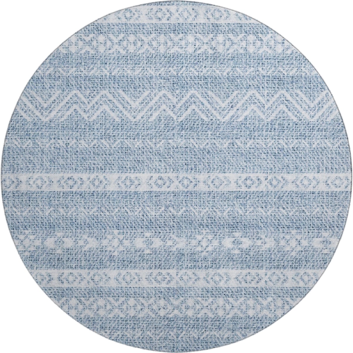 665870 8 ft. Blue & Ivory Southwestern Transitional Washable Round Area Rug with UV Protection
