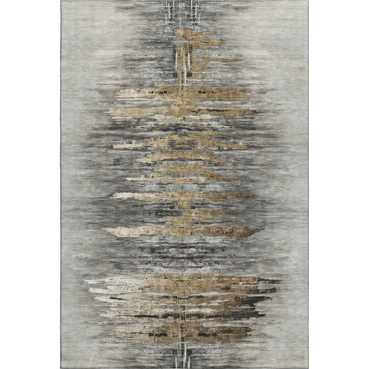 666007 5 x 8 ft. Gray Silver & Gold Abstract Washable Machine Made Rectangle Area Rug with UV Protection