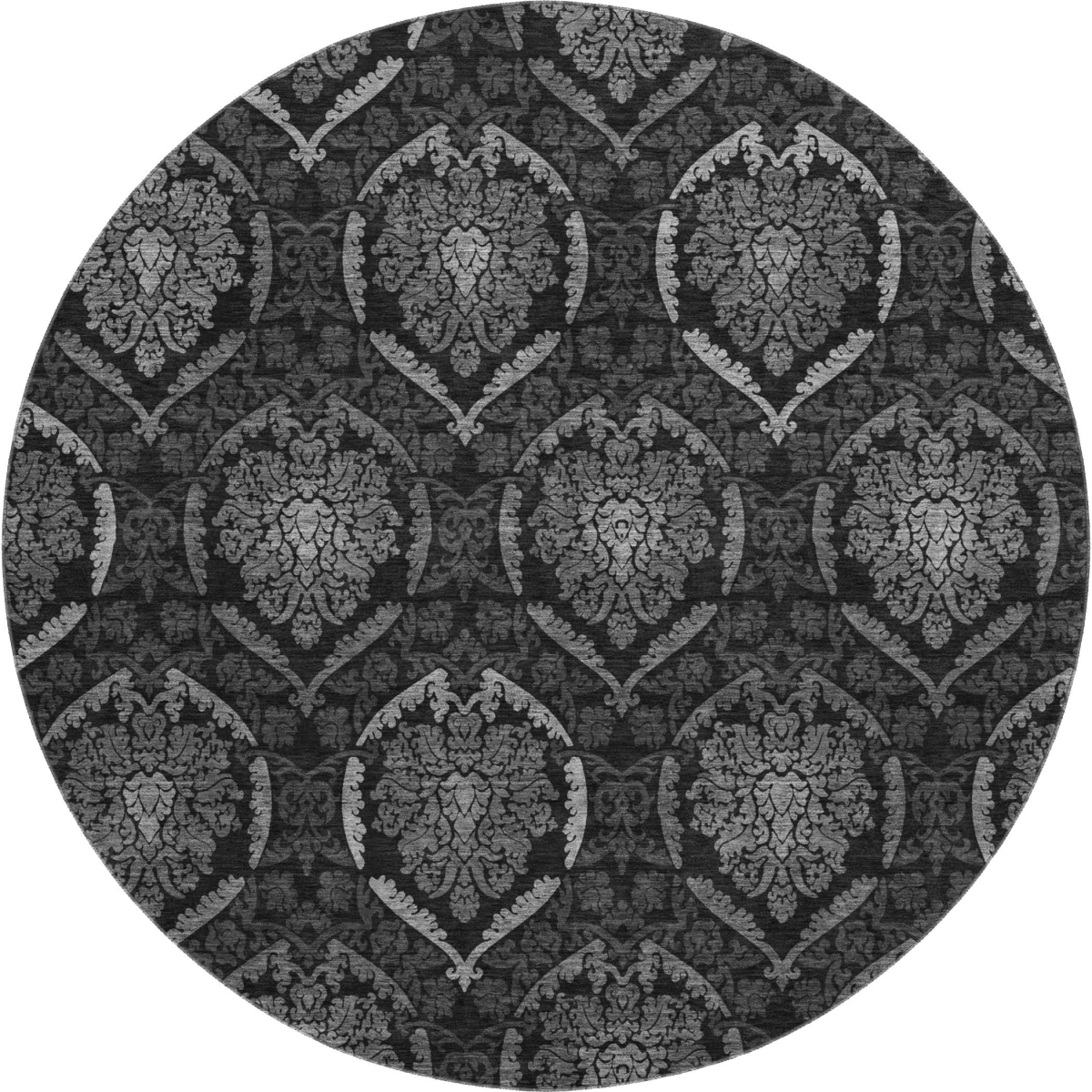 666062 8 ft. Gray & Silver Medallion Transitional Washable Round Area Rug with UV Protection