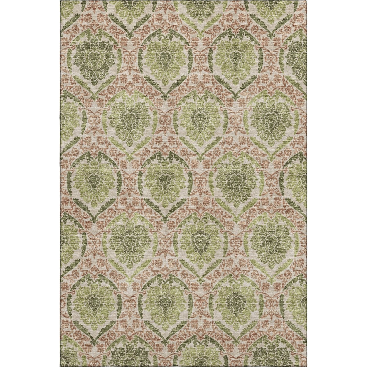 666151 5 x 8 ft. Olive Green & Copper Medallion Washable Machine Made Rectangle Area Rug with UV Protection