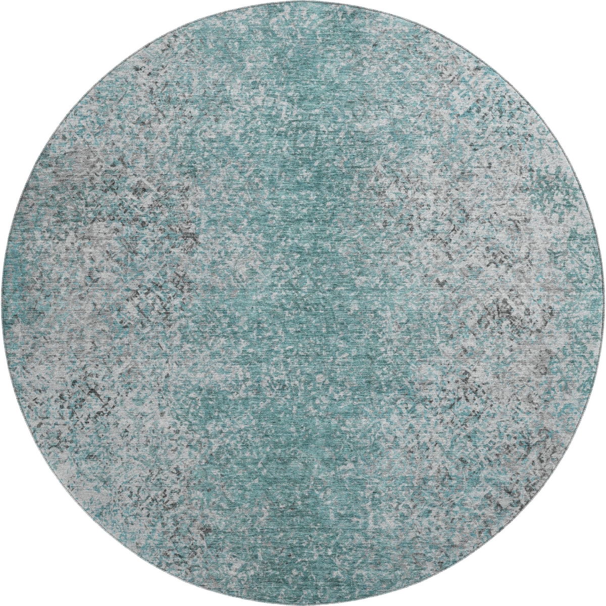 667189 8 ft. Teal & Gray Abstract Transitional Washable Round Area Rug with UV Protection